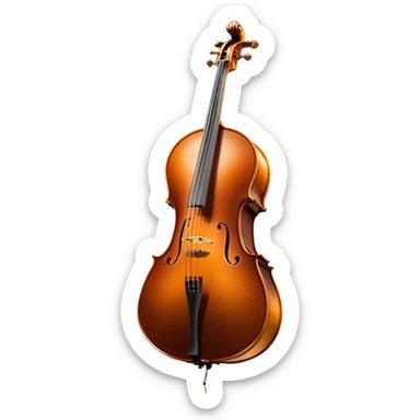 Cinematic Realistic Cello, deep brown polished wood, elegant f-holes creating contrast, warm golden light reflecting off its curves, glowing with depth and a rich musical resonance. sticker
