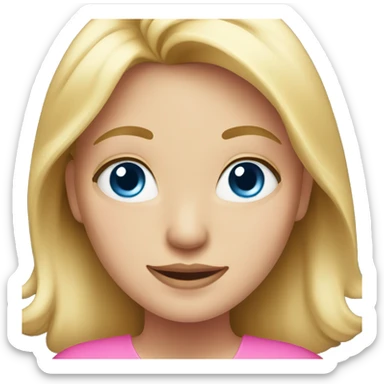 Blonde girl with blue eye in a pink dress smiling sticker