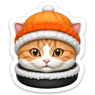 cat wearing a hat made out of sushi sticker