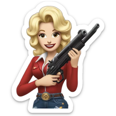 Dolly parton with a gun sticker