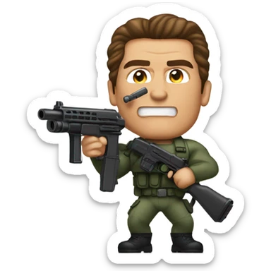 Arnold Schwarzenegger as commando holding a mini gun sticker
