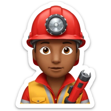 a mole with drill, red helmet, headlamp sticker