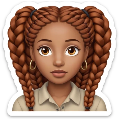 Une femme noir avec des très longues tresses châtains avec un œil marron et un œil marron très très claire et une grosse bouche sticker