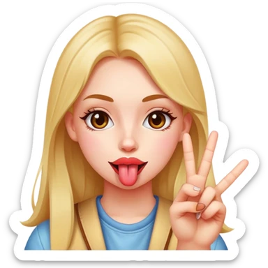 Girl with tongue out and peace hand sticker
