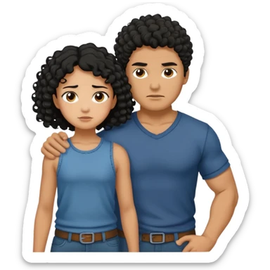 A strong man protecting a shorter girl with curly black hair sticker