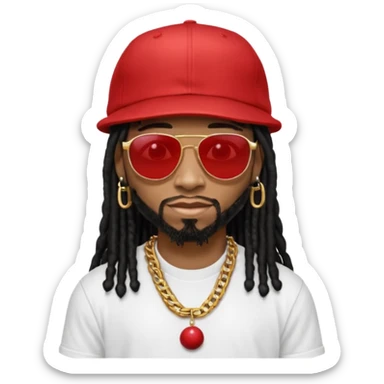 Lil jon with black dreadlocks, sunglasses, red baseball hat, white t shirt and gold chain  sticker