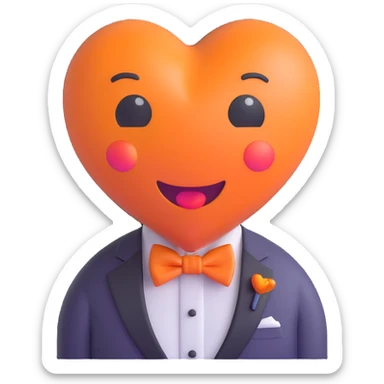 orange heart with a bow tie, emoji style sticker