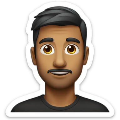 Indian man with undercut wearing black t shirt big eyes big nose sticker