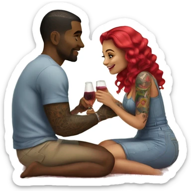 Romantic picnic date for beautiful tattooed couple sticker