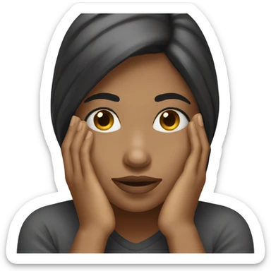 girl crouching down hands on face sticker