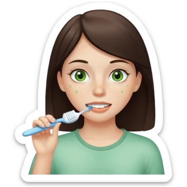 a white brunette girl with green eyes and freckles getting ready in the morning sticker