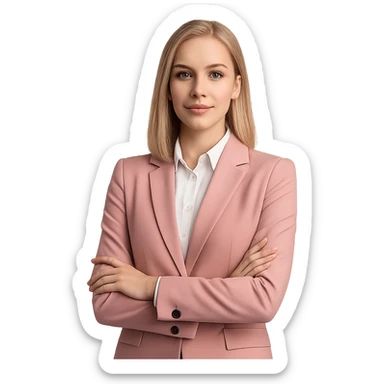 young blonde businesswoman in a pink suit, professional and confident sticker