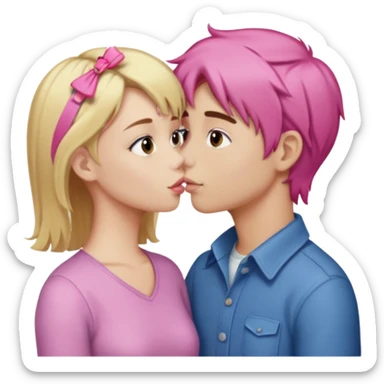 Blonde girl with a pink hair clip kissing a brown haired boy  sticker