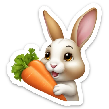a rabbit eating a carrot sticker