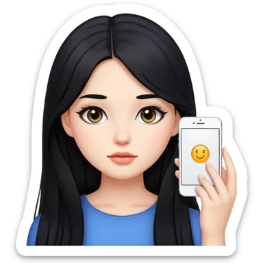 black long hair girl with soft makeup sticker