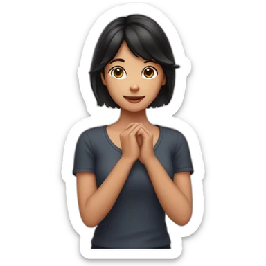 Girl with dark hair shaping heart with her hands sticker