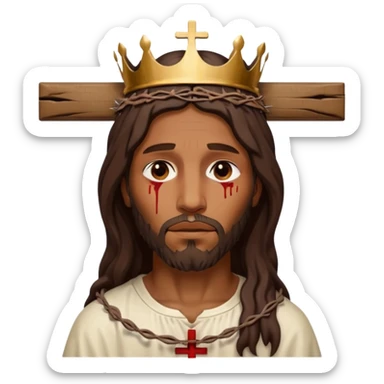 African American Jesus Christ bleeding hanging on wooden cross with crown of thorns on his head sticker
