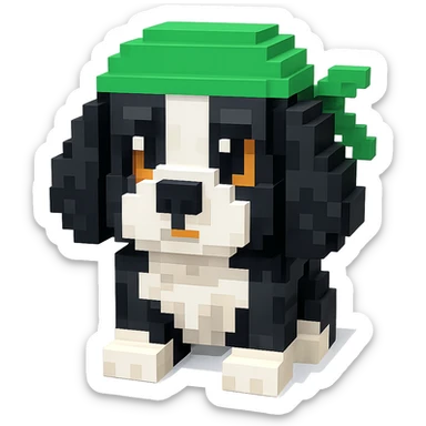 A black and white Russian Cocker Spaniel puppy wearing a green durag, facing forward sticker