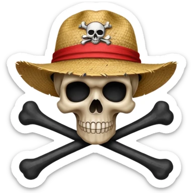 Fait moi ce drapeau 🏴‍☠️ a l'identique et met lui sur la tête de mort un chapeau de paille avec un fil rouge sticker