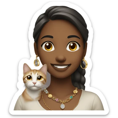 smiling girl indoors with jewelry walking cat sticker