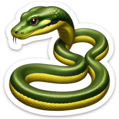 A photo-realistic digital illustration of a Green Anaconda, chest upward, with a broad, flat head, muscular body, and high-set eyes. Its olive-green body is covered with symmetrical, bold black oval spots, and its smooth, glossy scales highlight its large, powerful build. sticker