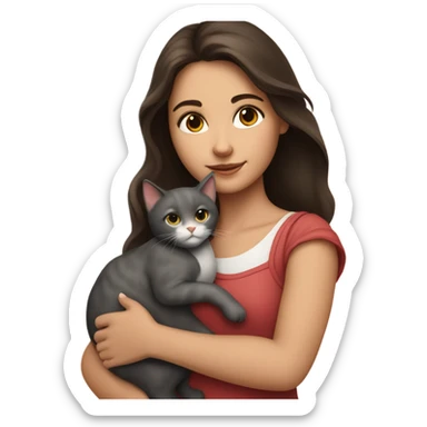 portrait of a beautiful brunette girl holding a cat sticker