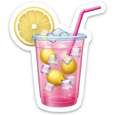 Pink lemonade in plastic cup with ice cubes sticker