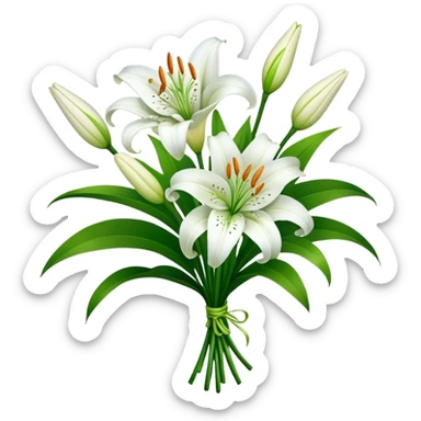bouquet White Lily, luxuriant, stem, leaf, bud sticker