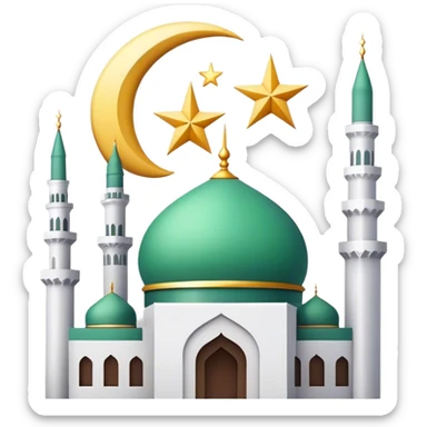 White Muslim crescent with star and mosque inside sticker