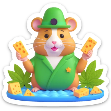 circular centered composition of a hamster cult weed and cheese pool party at night, bold and colorful, 3D Emoji style sticker