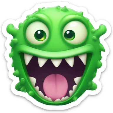 a funny and cute monster in green colours with an open mouth as if different documents are coming to its mouth such as word, excel, pdf, pptx sticker