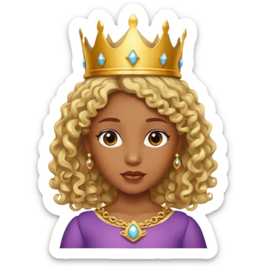 Princess brown skin, with curly blonde hair, small crown sticker