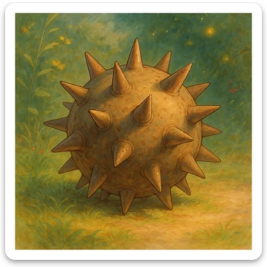 spiked ball with soft shading and whimsical details, ghibli style sticker