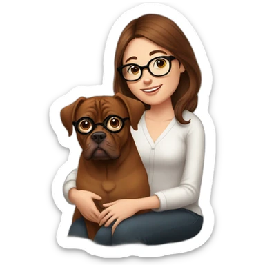 brunette girl in specs along with french mastiff on her lap sticker