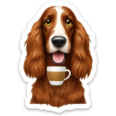 Happy Irish setter with coffee sticker