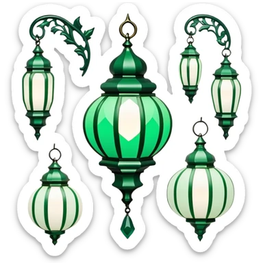 Rococo vintage style green white Ramadan lights sticker