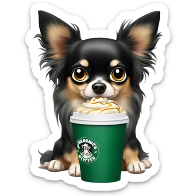 Black Merle long hair chihuahua drinking Starbucks  sticker