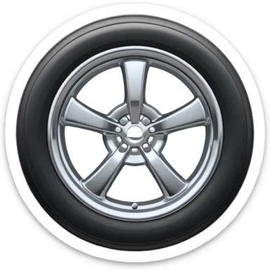 A chrome car wheel emoji, polished silver metal rim, smooth circular shape, minimal futuristic design, soft reflections, iOS emoji style, centered on white background, ultra clean look sticker
