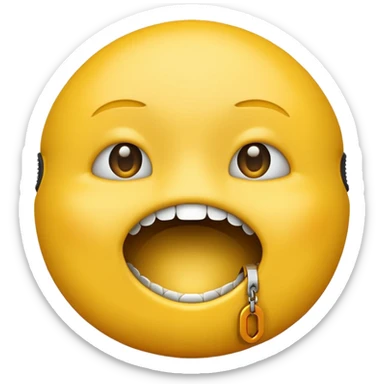 normal round yellow face emoji with zipper as lips but unzipped sticker