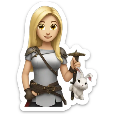 Woman blonde with sword and rabbit sticker