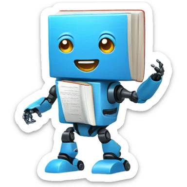 cute robot holds a blue book sticker