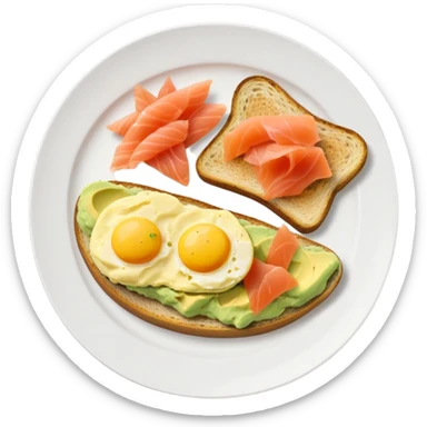 Breakfast plate with avocado, scrambled eggs and smoked salmon sticker