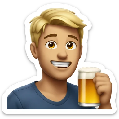 frat boy biting lip with beer sticker