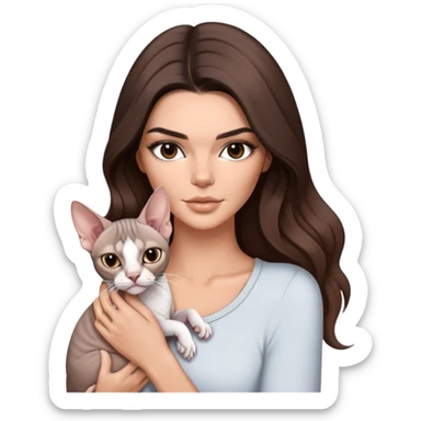 Kendall Jenner with long hair holding a white  grey Sphynx Cat sticker