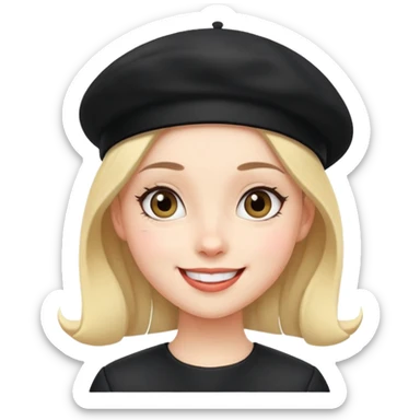girl with a black beret, happy face sticker