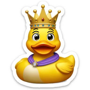 a rubber duck with a crown facing foward sticker