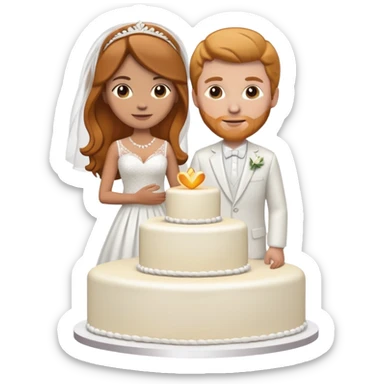 wedding cake toppers with white man with brown hair and white woman with light ginger hair sticker
