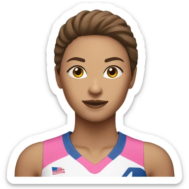 woman playing volleyball brown hair light pink jersey with the number 4 sticker