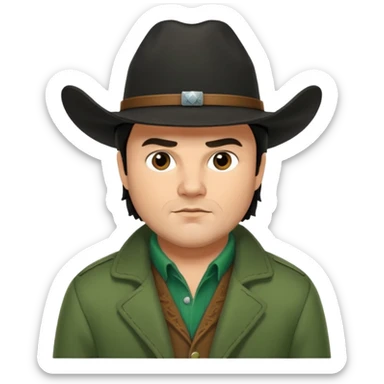 jack black haired cowboy in green coat with black hat sticker