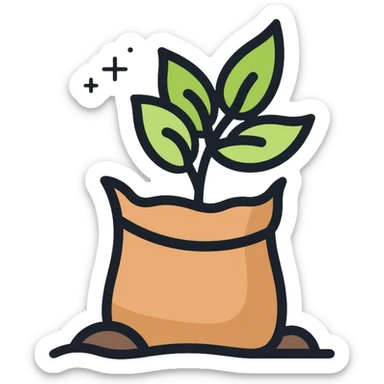 bag of organic compost with leaf symbol sticker